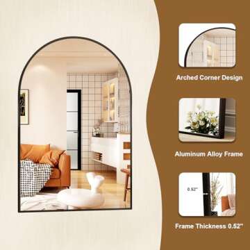 HARRITPURE 24"x36" Arched Bathroom Mirror - Wall Mounted Mirror - Black Arch Mirror - Aluminum Alloy Frame Bathroom Mirror Living Room, Bedroom, Bathroom and Entryway