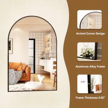 HARRITPURE 24"x36" Arched Bathroom Mirror - Wall Mounted Mirror - Black Arch Mirror - Aluminum Alloy Frame Bathroom Mirror Living Room, Bedroom, Bathroom and Entryway