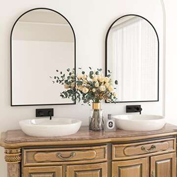 HARRITPURE 24"x36" Arched Bathroom Mirror - Wall Mounted Mirror - Black Arch Mirror - Aluminum Alloy Frame Bathroom Mirror Living Room, Bedroom, Bathroom and Entryway