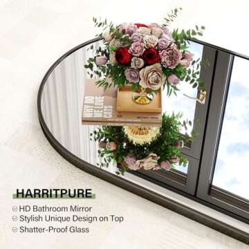 HARRITPURE 24"x36" Arched Bathroom Mirror - Wall Mounted Mirror - Black Arch Mirror - Aluminum Alloy Frame Bathroom Mirror Living Room, Bedroom, Bathroom and Entryway