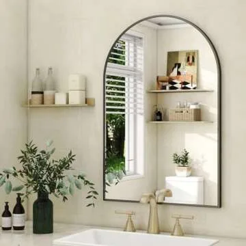 HARRITPURE 24"x36" Arched Bathroom Mirror - Wall Mounted Mirror - Black Arch Mirror - Aluminum Alloy Frame Bathroom Mirror Living Room, Bedroom, Bathroom and Entryway