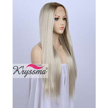 K'ryssma Fashion Ombre Blonde Glueless Lace Front Wigs Dark Roots Side Part Long Natural Straight He...