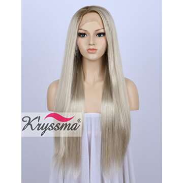 K'ryssma Fashion Ombre Blonde Glueless Lace Front Wigs Dark Roots Side Part Long Natural Straight Heat Resistant Synthetic Hair Replacement Wig For Women Half Hand Tied 24inches (6/mixed blonde)