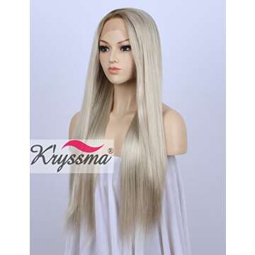 K'ryssma Fashion Ombre Blonde Glueless Lace Front Wigs Dark Roots Side Part Long Natural Straight Heat Resistant Synthetic Hair Replacement Wig For Women Half Hand Tied 24inches (6/mixed blonde)