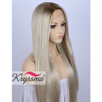 K'ryssma Fashion Ombre Blonde Glueless Lace Front Wigs Dark Roots Side Part Long Natural Straight Heat Resistant Synthetic Hair Replacement Wig For Women Half Hand Tied 24inches (6/mixed blonde)