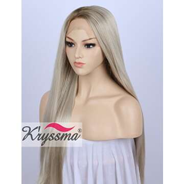 K'ryssma Fashion Ombre Blonde Glueless Lace Front Wigs Dark Roots Side Part Long Natural Straight Heat Resistant Synthetic Hair Replacement Wig For Women Half Hand Tied 24inches (6/mixed blonde)