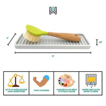 Happitasa Silicone Kitchen Sink Organizer Tray, Sponge Holder and Countertop Protector | Bathroom and Kitchen Soap Dish and Dispenser Tray (White, 12"x4")