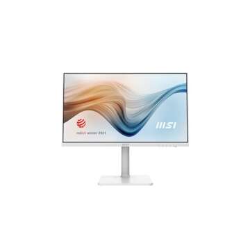 MSI Modern MD241PW, 24" Monitor, 1920 x 1080 (FHD), IPS, 75Hz, TUV Certified Eyesight Protection, 5ms, HDMI, USB C, Tilt, Swivel, Height Adjustable, Pivot, White