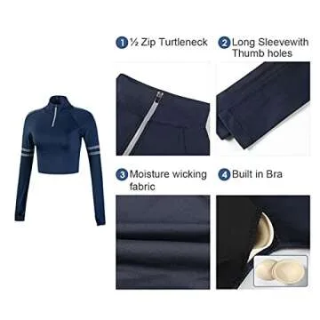 DREAM SLIM Women's Athletic Cropped Jacket Stretchy Lightweight Half Zip Running Track Jacket Pullover for Women and Teen Girls (Blue,XS)