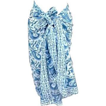 Fikimos Cotton Multi-Use Sarong - Block Print Swim Cover-Up (73" x 44")