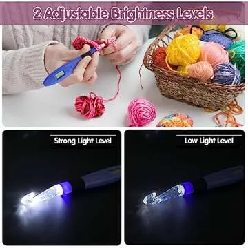 Crochet Hook with 18 Different Size, Crochet Hooks for Stitch & Row Counter, Light Up Crochet Hooks Interchangeable Crochet Needle, Ergonomic Crochet Hooks with 2 Levels Led