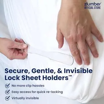 The Original USA Patents Pending Zlumber Lock Sheet Holders - Secure Bed Sheets Firmly in Place - Heavy-Duty Mattress Straps for No More Loose Sheets, Fits All Sheet Sizes, Easy One-Time Installation