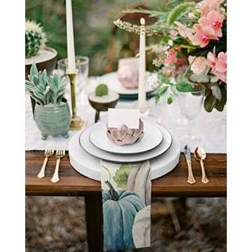 Cloth Napkin, White Blue Pumpkin Floral Absorbent Linen Napkins Reusable Washable Thanksgiving Kitchen Table Napkin Cloth Cocktail Napkins for Weddings Party 8 Packs 20 x 20 in