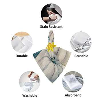 Cloth Napkin, White Blue Pumpkin Floral Absorbent Linen Napkins Reusable Washable Thanksgiving Kitchen Table Napkin Cloth Cocktail Napkins for Weddings Party 8 Packs 20 x 20 in