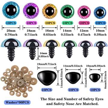 UPINS 180 Pieces 10-20 mm Large Safety Eyes and Nose with Washers for Amigurumi Stuffed Animal Eyes ...