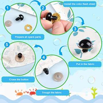 UPINS 180 Pieces 10-20 mm Large Safety Eyes and Nose with Washers for Amigurumi Stuffed Animal Eyes Plastic Craft Doll Crochet Eyes for DIY of Puppet, Bear, Toy Making Supplies (Assorted Colors)