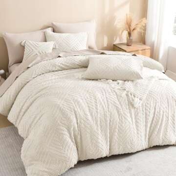 Litanika King Size Comforter Set Beige, 3 Pieces Cream Tufted Boho Farmhouse Bedding Comforter Sets,...