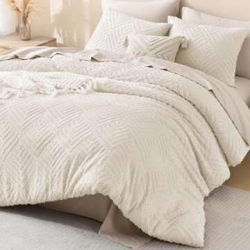 Litanika King Size Comforter Set Beige, 3 Pieces Cream Tufted Boho Farmhouse Bedding Comforter Sets, Lightweight Fluffy Comforter Bed Set for All Season (104x90In Comforter and 2 Pillowcases)