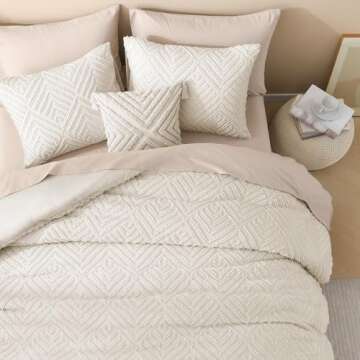 Litanika King Size Comforter Set Beige, 3 Pieces Cream Tufted Boho Farmhouse Bedding Comforter Sets, Lightweight Fluffy Comforter Bed Set for All Season (104x90In Comforter and 2 Pillowcases)