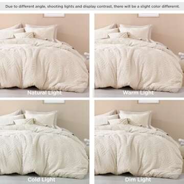 Litanika King Size Comforter Set Beige, 3 Pieces Cream Tufted Boho Farmhouse Bedding Comforter Sets, Lightweight Fluffy Comforter Bed Set for All Season (104x90In Comforter and 2 Pillowcases)