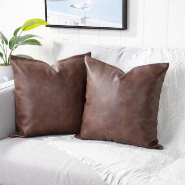 Yaertun Set of 2 Faux Leather Decorative Throw Pillow Covers Modern Solid Outdoor Cushion Cases Luxury Pillowcases for Couch Sofa Bed 26x26 Inches Dark Brown