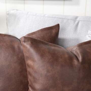Yaertun Set of 2 Faux Leather Decorative Throw Pillow Covers Modern Solid Outdoor Cushion Cases Luxury Pillowcases for Couch Sofa Bed 26x26 Inches Dark Brown