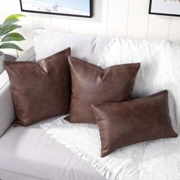 Yaertun Set of 2 Faux Leather Decorative Throw Pillow Covers Modern Solid Outdoor Cushion Cases Luxury Pillowcases for Couch Sofa Bed 26x26 Inches Dark Brown
