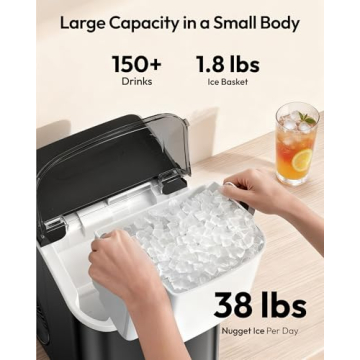 EUHOMY Nugget Ice Maker, Produces 38lbs Daily, Self-Cleaning