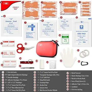 I GO 85 Pieces Hard Shell Mini Compact First Aid Kit, Small Personal Emergency Survival Kit for Travel Hiking Camping Backpacking Hunting Marine Car, Red