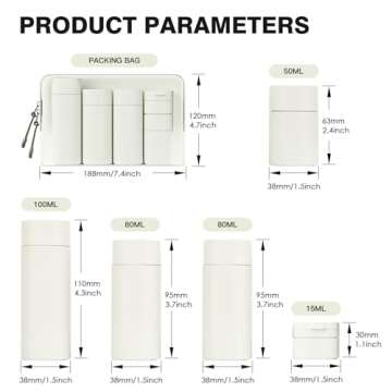 Travel Bottles for Toiletries, 5 Pack Travel Size Containers, TSA Approved Leak Proof Refillable Portable Travel Toiletry Bottles Set with Clear Toiletry Bag for Shampoo Conditioner, Lotion (White)