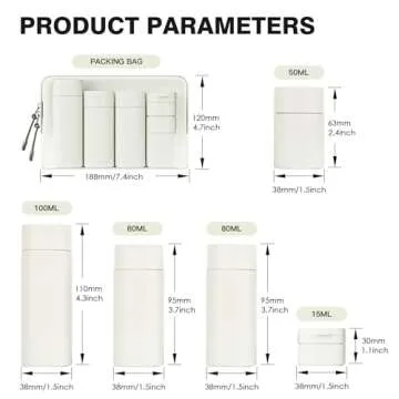 Travel Bottles for Toiletries, 5 Pack Travel Size Containers, TSA Approved Leak Proof Refillable Portable Travel Toiletry Bottles Set with Clear Toiletry Bag for Shampoo Conditioner, Lotion (White)