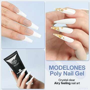 Modelones Poly Nail Gel Pure White Color, Builder Nail Extension Gel Milky French Nail Art Professio...