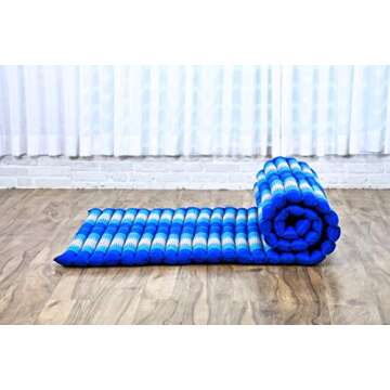 Leewadee - Foldable Floor Mattress - Japanese Roll Up Futon -Trifold Tatami Mat- Guest Floor Bed - Camping Mattress - Thai Massage Mat, Kapok Filled, 75 x 39 inches, Blue