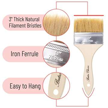 Bates- Chip Paint Brushes, 3 Inch, 6 Pack, Chip Brush, Brushes for Painting, Paint Brushes, Stain Brushes for Wood, Natural Bristle Paint Brush, 3 Inch Paint Brush, Chip Paint Brushes for Paint