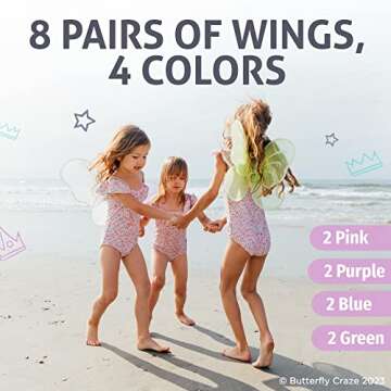 Girls' Fairy, Angel, or Butterfly Wings - Costume Accessories & Party Favors or Supplies, Make Your Little One's Birthday Party Special, in Shades of Blue, Green, Pink, and Purple, 8pc
