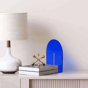 2pcs Colored Acrylic Bookends Decorative Unique - Clear Book Ends for Shelves -Cute Book Ends for Heavy Books L-Shaped Book Stopper - Book Holders for Study, Office, and Home Decor
