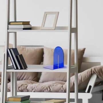 2pcs Colored Acrylic Bookends Decorative Unique - Clear Book Ends for Shelves -Cute Book Ends for Heavy Books L-Shaped Book Stopper - Book Holders for Study, Office, and Home Decor