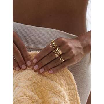 GNIRTSI Gold Ribbed Ring for Women Diamond Cubic Zirconia 14K Gold Plated Minimalist Stack Split Sha...