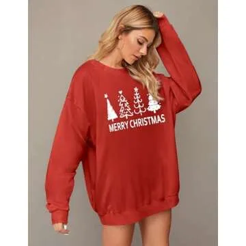 Zeagoo Christmas Tops for Women 2024 Christmas Crewneck Long Sleeve Pullover Tops Casual Loose Fit Solid Hoodie Christmas Red L