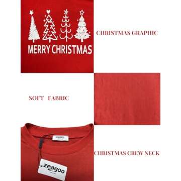Zeagoo Christmas Tops for Women 2024 Christmas Crewneck Long Sleeve Pullover Tops Casual Loose Fit Solid Hoodie Christmas Red L