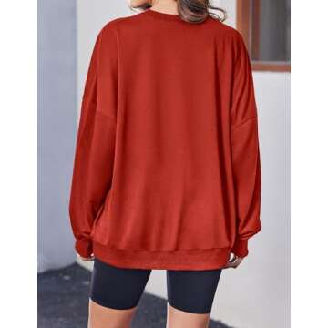 Zeagoo Christmas Tops for Women 2024 Christmas Crewneck Long Sleeve Pullover Tops Casual Loose Fit Solid Hoodie Christmas Red L