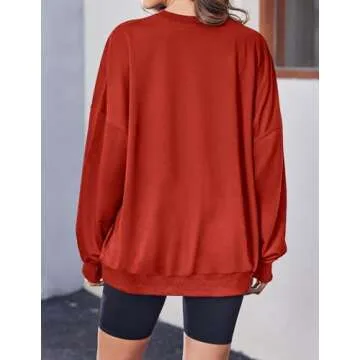 Zeagoo Christmas Tops for Women 2024 Christmas Crewneck Long Sleeve Pullover Tops Casual Loose Fit Solid Hoodie Christmas Red L