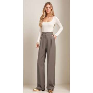 Betusline Women's Wide Leg Long Dress Pants High Waisted Business Casual Straight Office Trousers, 1#Brown, X-Small