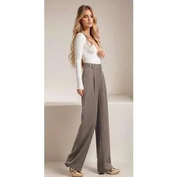 Betusline Women's Wide Leg Long Dress Pants High Waisted Business Casual Straight Office Trousers, 1#Brown, X-Small