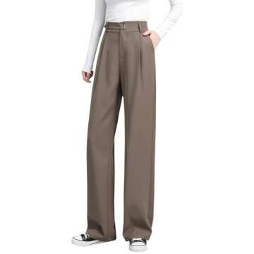 Betusline Women's Wide Leg Long Dress Pants High Waisted Business Casual Straight Office Trousers, 1#Brown, X-Small