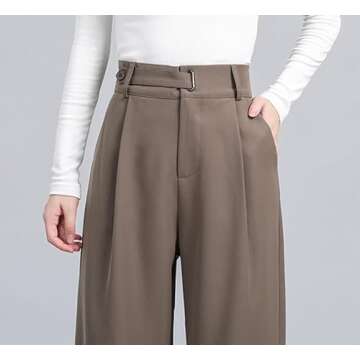 Betusline Women's Wide Leg Long Dress Pants High Waisted Business Casual Straight Office Trousers, 1#Brown, X-Small