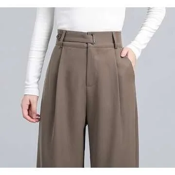 Betusline Women's Wide Leg Long Dress Pants High Waisted Business Casual Straight Office Trousers, 1#Brown, X-Small