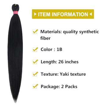 Black Braiding Hair Pre Stretched 2 Packs Box Braids Hair Extensions 26 Inches Synthetic Pre Stretched Braiding Hair