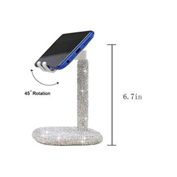 CARCHILE Bling Rhinestone Crystal Phone Stand, Adjustable Cell Phone Stand, Phone Holder for Desk, Desktop Holder, Cradle Compatible with iPhone Samsung Smartphones SL (White)