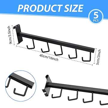 5 Pack Gridwall Waterfall Faceout with 5 Hooks Gridwall Clothes Hanger Gridwall Waterfall Faceout Hooks Rectangular Tube Display for Wire Grid and Grid Wall (5, Black)